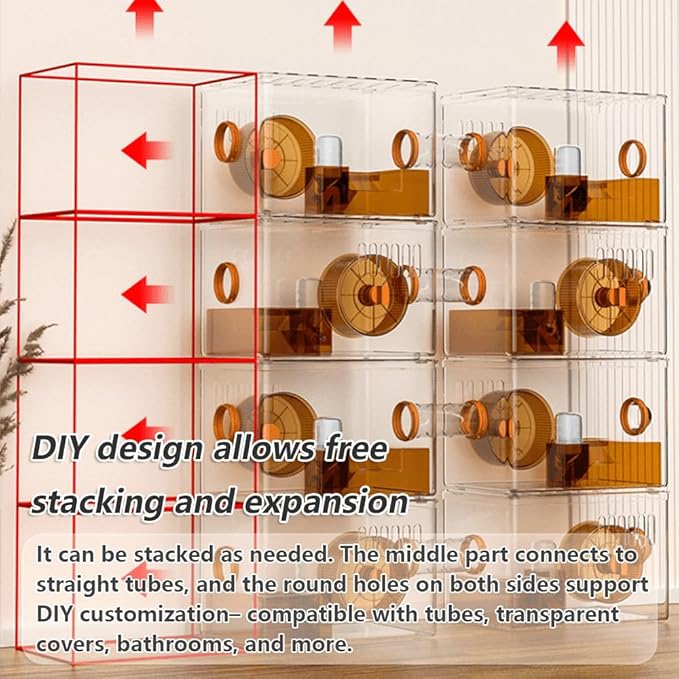 7-in-1 Transparent Hamster Cage Kit, All-in-One No Assembly, DIY Expandable/Stackable, 15.75×9.84×9.65 in, Small Desktop/Breeding/Nursery Cage, Fits Small Space/Kid’s Room, for Dwarf & Baby Hamsters