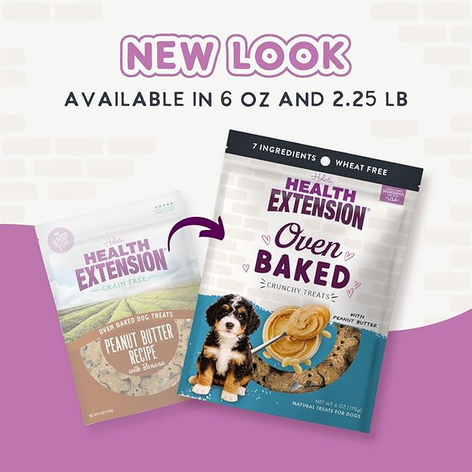 Health Extension Oven-Baked Dog Treats, Peanut Butter Recipe – Gluten & Wheat-Free, Superfood-Infused, Crunchy Biscuits for Puppy Training (2.25 lb)