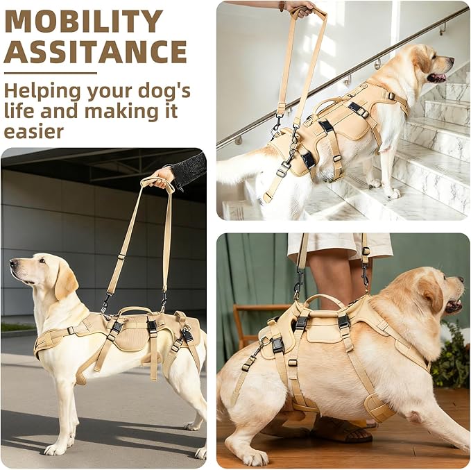 PUPTECK Dog Lift Harness for Medium Large Sized Dog, Rehabilitation Sling for Hind Leg Support, Multifunctional Mobility Assistance Harness for Old, Disabled, Joint Injuries, Paralysis Dog, Brown XL