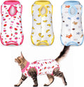 Nuanchu 3 Pieces Cat Recovery Suit Kitten Recovery Suit E-Collar Alternative for Cats and Dogs Abdominal Skin Anti Licking Pajama Clothes Sets(Medium,Strawberry Style,Colorful)