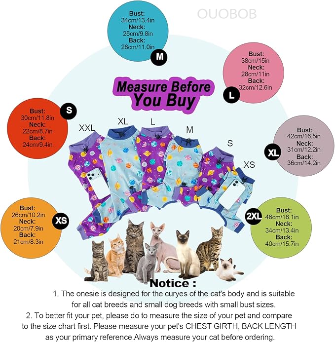 Sticky Hair Cat Clothes, Anti-Shedding Cat Pajamas, Post-Surgery Recovery Onesie, Soft Breathable, Prevents Licking & Scratching Wounds, Warm Cats Sweater, Sphynx Cats Clothing- Purple M