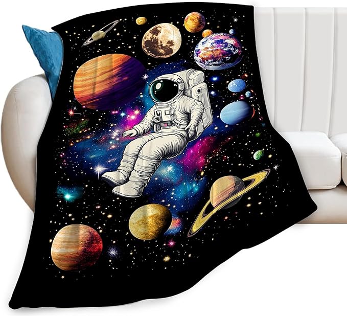 Space Blanket Galaxy Astronaut Throw Blankets Fleece Flannel Blanket Plush Lightweight Solar System Gifts Bedding for Boys Girls Teens Kids Adults for Couch Sofa Bed 50"X40"
