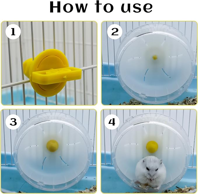 WishLotus Hamster Running Wheel, Silent Jogging Exercise Toy Hamsters Cage Accessory for Drawf Hamster Golden Silk Shih Tzu Bear (Clear)