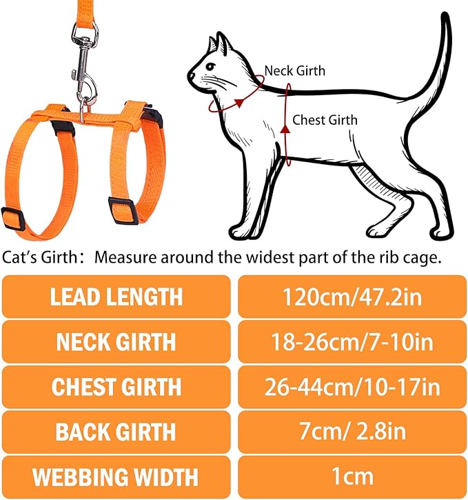 PUPTECK Adjustable Cat Harness and Leash Set Escape Proof Kitten Strap Collar for Walking Travel, Orange