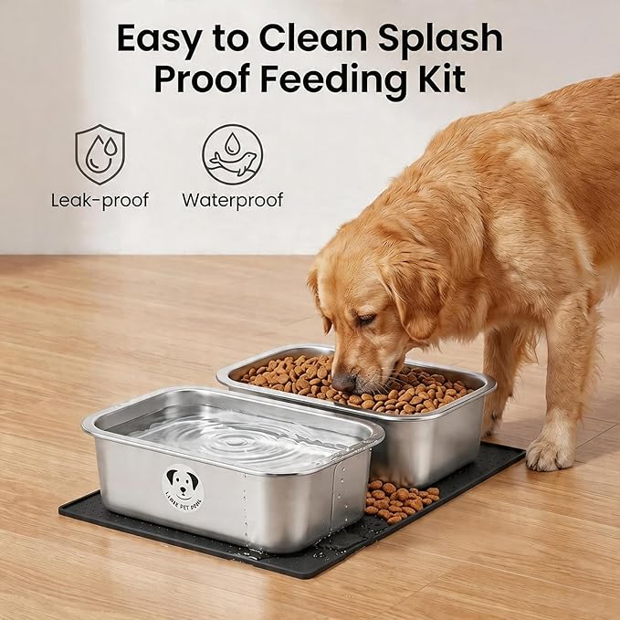 2 Pack Stainless Steel Dog Bowls for Large Dogs with Non-Slip Mat, High Capacity Metal Dog Food Bowls, Food and Water Bowl for Larges, X-Large, and Big Dogs 0.85 Gallons