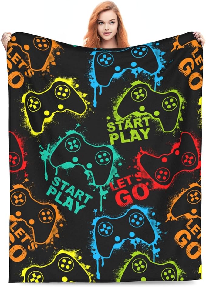 Gaming Throw Blankets Cozy Fleece Flannel Plush Blanket Bedding Game Gifts for Boys Girls Men Women Lovers Adults Decor for Couch Sofa Bed 60"X50"