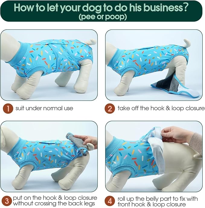 Kuoser Dog Recovery Suit Male, Dog Surgery Suit for Neutering, Breathable Recovery Onesie, Post-Op Protective Vest for Wound, Bodysuit for Abdominal Wounds Skin Disease, BlueRibbon M