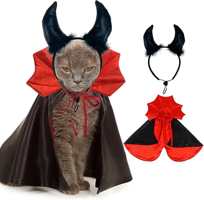 Halloween Cat Vampire Costume Dog Halloween Cosplay Dress Cape Devil Horns Hat Holiday Clothes for Cats Small Medium Dogs