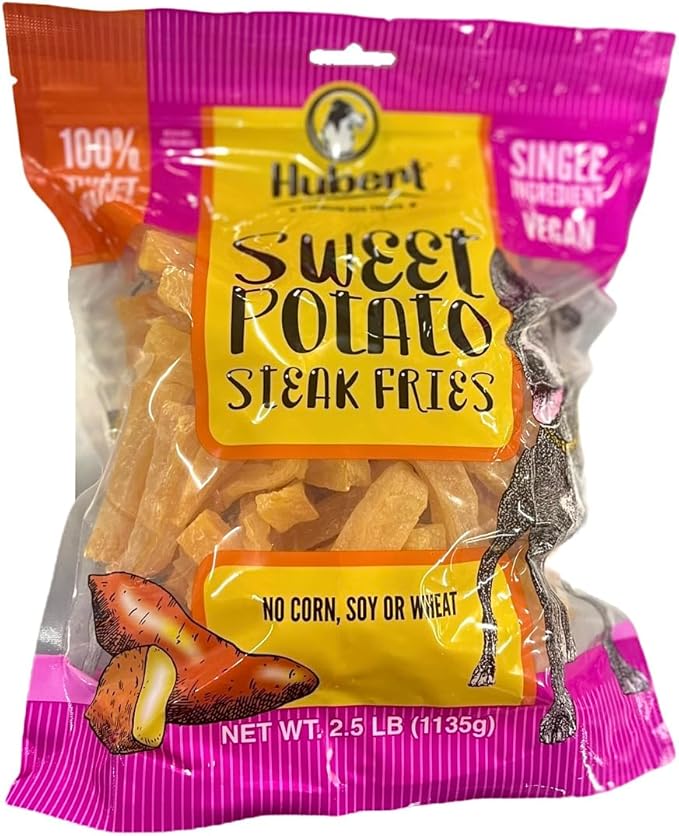 Hubert Pet Gourmet Vegan Sweet Potato Steak Fries, Single Ingredient Natural Dog Treats, 2.5 lb Super Value Bag