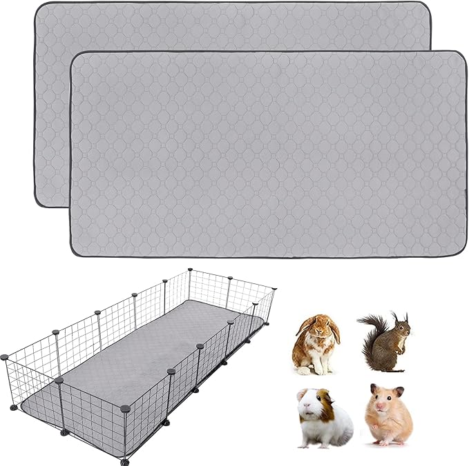 Guinea Pig Cage Liners, 24''X60'' Washable Guinea Pig Pee Pads, Non Slip Reusable Super Absorbent Guinea Pig Training Mat Bedding Fleece for Small Animals Hamster Rabbit Chinchilla Rat, 2Pack