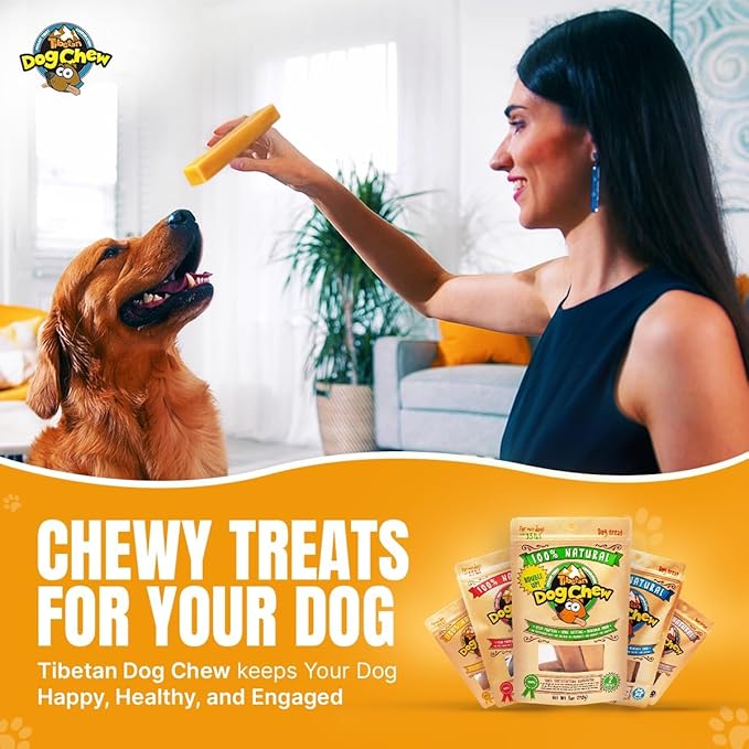 Tibetan Dog Chew Yak Cheese Sticks (15 Large Chews) - Natural Handmade Treats for Large Dogs, Long-Lasting, Easy to Digest with No Additives, Rawhide, Grains or Gluten, Perfect for Aggressive Chewers