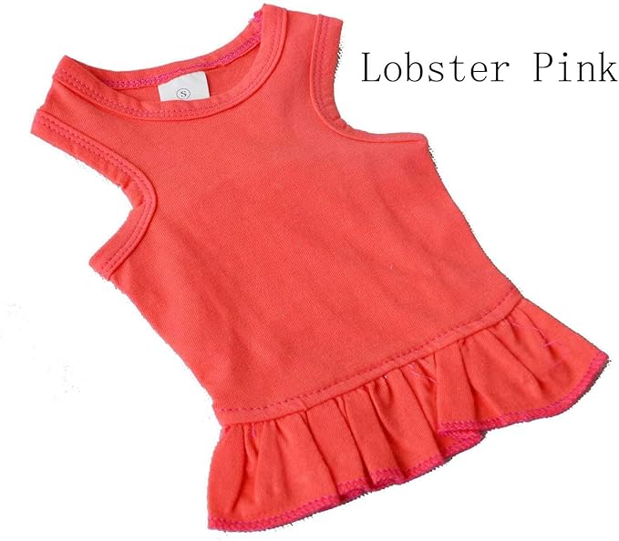 Pet Clothes Small Dog Clothing Blank Color Sport Dress T-Shirts Tee Dresses Tanks Top for Small Size Female Dogs Summer Spring Pet Costumes 100% Cotton (XS, Lobster Pink)