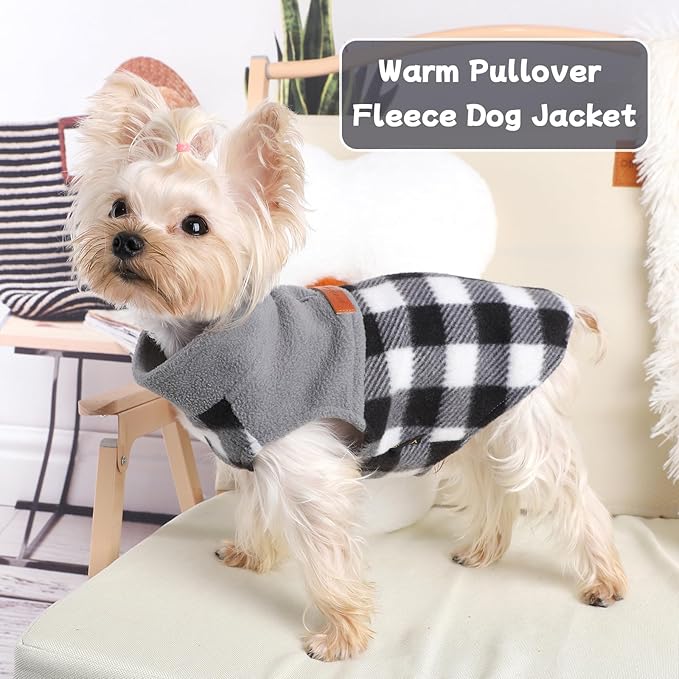 DaFuEn Dog Sweater, Dog Fleece Vest Winter Coat for Boy Girl, Pet Clothes Pullover, Soft Stretchy Puppy Sweater, Yorkie Teacup Chihuahua Jacket (Grey Plaid, XXS)