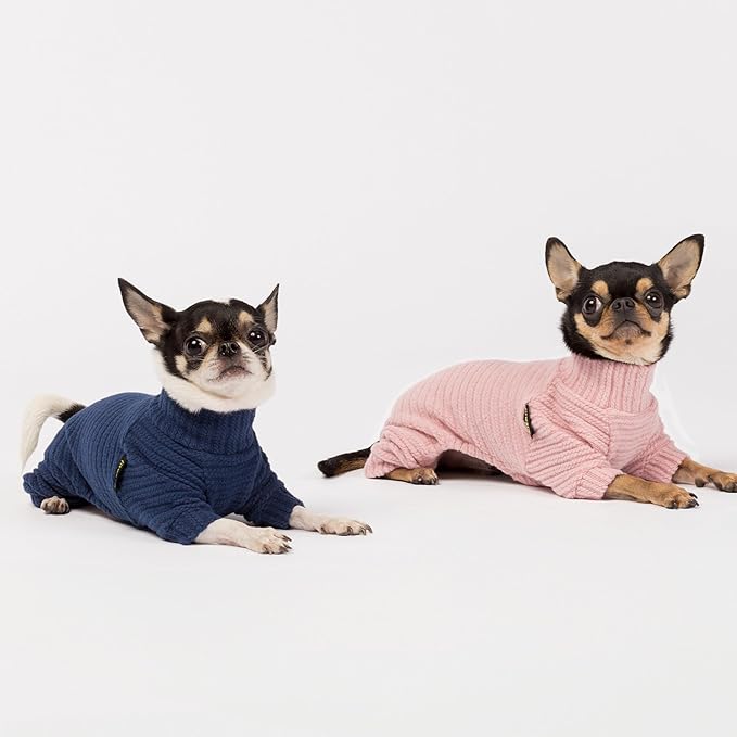 Fitwarm Turtleneck Knitted Dog Sweater Puppy Pajamas Thermal Doggie Winter Clothes Knitwear Pet Coats Cat Apparel Blue Large
