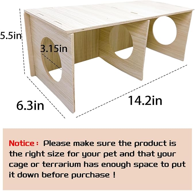 Hamiledyi Wooden Hamsters 2-Chamber Hideout-Tunnel Multi Chamber Exploring Toy Rat Exploring Tunnel Toy for Mice Guinea Pig Hedgehog Squirrel Sugar Glider