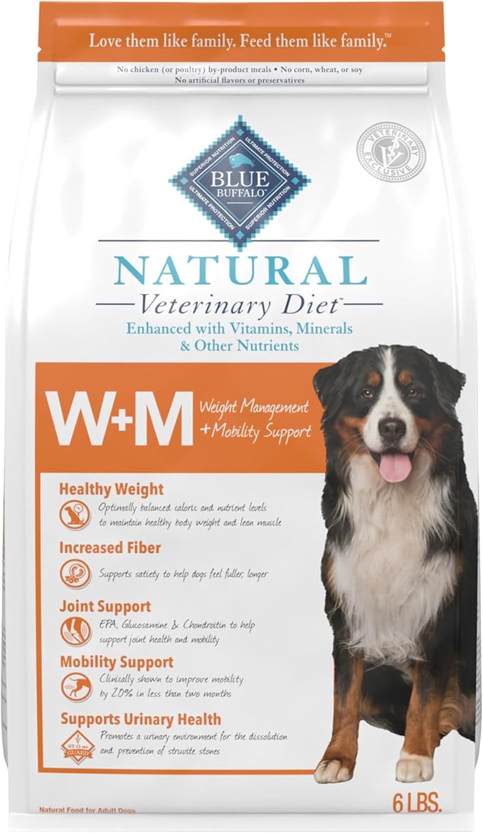 Blue Buffalo Natural Veterinary Diet W+M Weight Management + Mobility Support Dry Dog Food, Veterinarian Prescription Required, Salmon, 6-lb. Bag