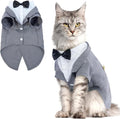 QBLEEV Cat Tuxedo Outfit, Formal Cat Suit Costume with Bow Tie, Sphynx Hairless Clothes for Cats Only, Kitten Wedding Birthday Party Attire Apparel for Male Boy, Cute Small Pet Gentleman Formal Wear