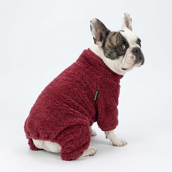 Fitwarm Fuzzy Fleece Dog Christmas Pajamas, Dog Winter Clothes for Small Dogs Girl Boy, Velvet Dog Onesie, Pet Jumpsuit, Doggy Apparel, Maroon, Medium