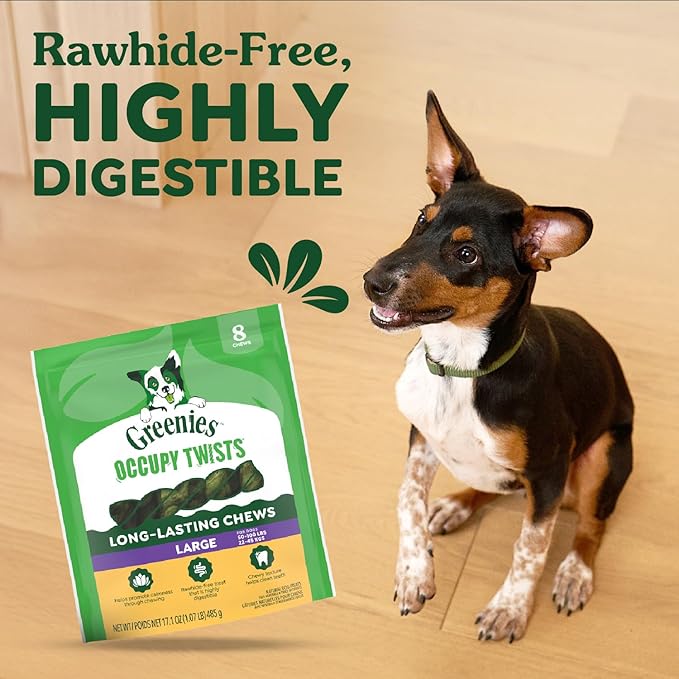 Greenies Occupy Twists Natural Dog Treats Large Breed Size Dog Chews Long Lasting Chicken Flavor, 17.1 oz. Pack, 8 Count
