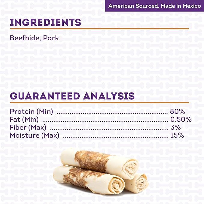 Combo Chews Beefhide Rolls 7" w/Pork Meat Wrap Dog Chew Treats - 3 Count/2 Pack