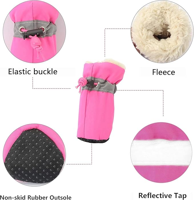 YAODHAOD Dog Shoes for Winter, Dog Boots & Paw Protectors, Fleece Warm Snow Booties for Puppy with Reflective Strip Anti-Slip Rubber Sole for Small Medium Size Dogs,Size 7: 2.3"x1.9" (L*W),Pink