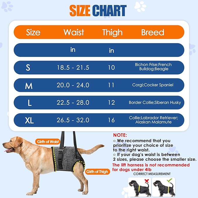 SlowTon Dog Lift Harness - Adjustable Dog Sling for Medium Large Dogs, Hind Leg Support to Help Rehabilitate, Soft Padded Dog Support Harness for Elderly, Injured, Arthritic, Disabled Dogs, L