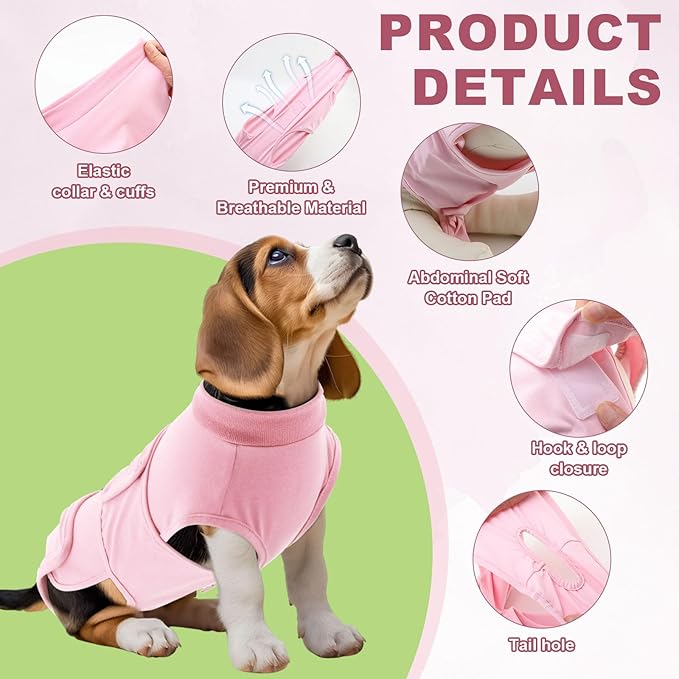 OYX Dog Surgery Recovery Suit, Adjustable Back Dog Onesie for Surgery Female Male, Recovery E-Collar & Cone Alternative Surgical Spay, Breathable Bodysuit Shirt Protect Dog's Prevent Licking, Pink M