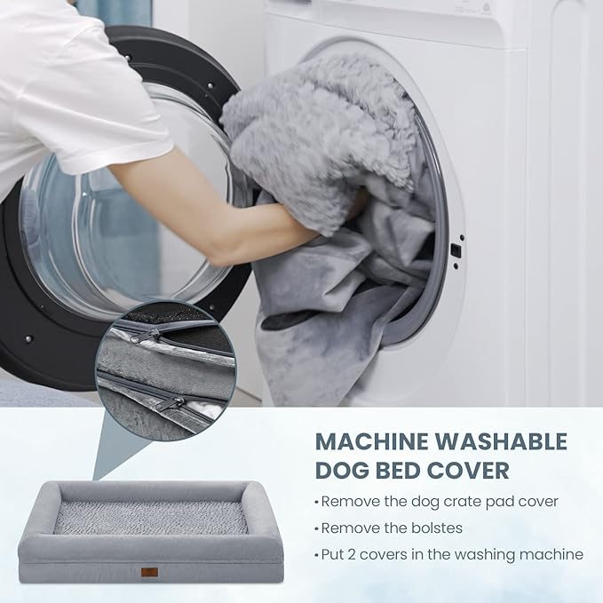 Jumbo Dog Bed for Extra Large Dogs, Washable Orthopedic Dog Bed with 4-Sides Removable Bolster, Waterproof Non-Slip Egg-Crate Foam Pet Couch Sofa, Dark Grey
