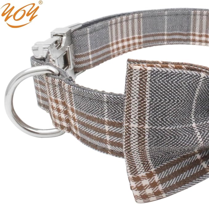 YOY Soft Comfortable Adjustable Pet Collar with Bowtie, Heavy Duty Dog Collar and Leash Set for Small Medium Large Dogs Cats, Puppy Grooming Doggy Accessories, Length 18" - 26"