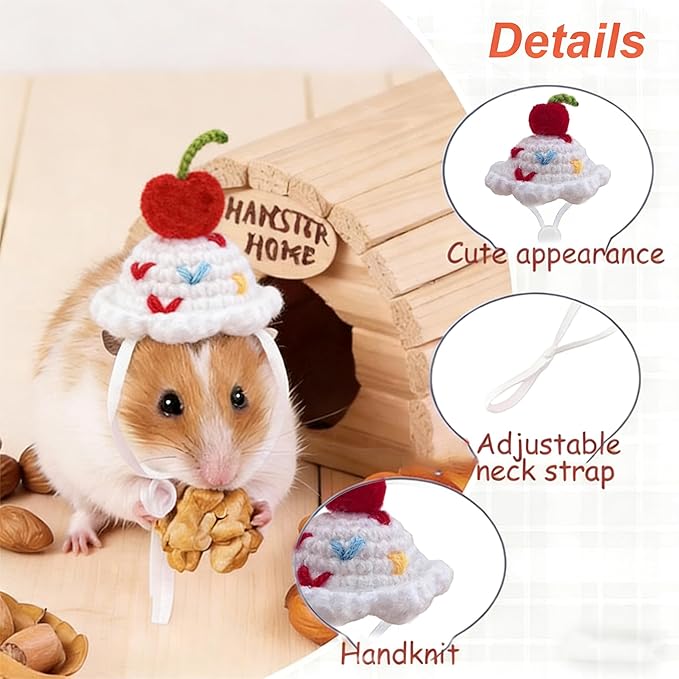 Hamster Hats Mini Party Hats for Small Animals, 6 Pcs Cute Hand Knitted Tiny Hats for Guinea Pig Snakes Lizards Bearded Dragon Bunny Reptile Pets Clothes Valentine's Day Party Costume Accessories