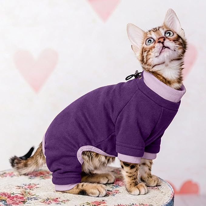 PUMYPOREITY Cat Hair Sticky Shirt – Breathable & Lightweight, Reduces Shedding Fur Pajamas, Prevents Licking Wounds After Surgery, Purple, L