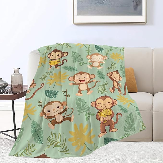 Monkey Blanket Cute Cartoon Monkey Throw Blanket Gifts for Monkey Lovers Girls Boys Kids Women Men Adults Super Soft Cozy Plush Fluffy Fuzzy Fleece Blanket Home Decor 40''X50''