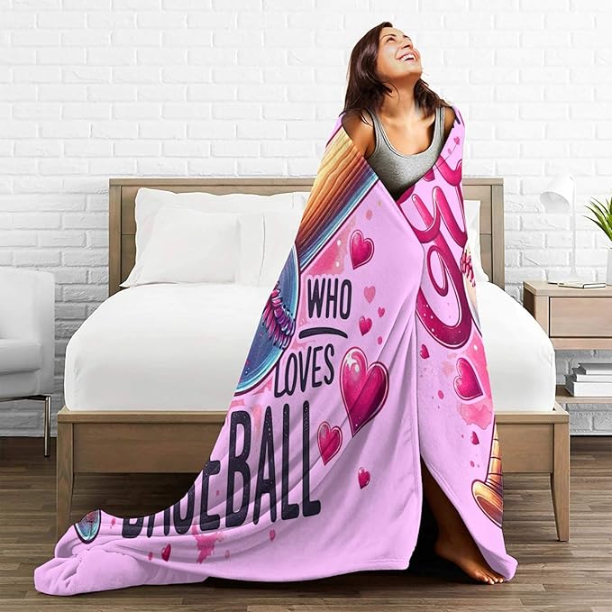 SweetFox Just A Girl Who Loves Baseball Blanket, Baseball Sports Decor Throw Blanket Gifts for Girls Boys Lover Super Warm Soft Plush Fleece Flannel Bedding Blankets for Kids Adults Men Women 80"X60"