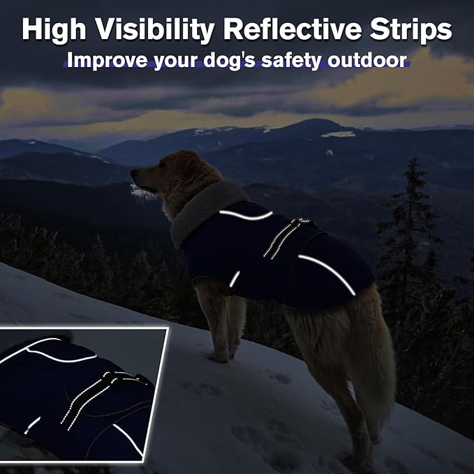 Lelepet Warm Dog Coat Waterproof Dog Jacket for Large Dogs Reflective Fleece Vest with Adjustable Buckle Hook & Loop Windproof Cold Weather Coats for Small Medium Large Dogs, Army Green, L