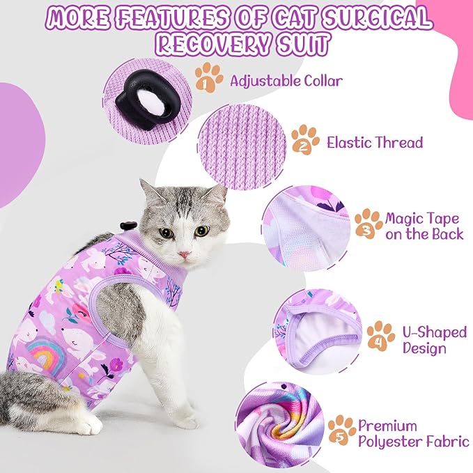 SlowTon Cat Recovery Suit - Cat Onesie for Cats After Surgery Female Male, Kitten Clothes Cats Surgical Spay Suit Abdominal Wounds, E-Collar Alternative Bodysuit Shirt Anti-Licking (Purple, M)