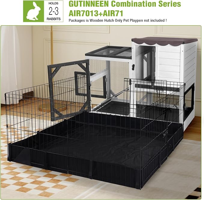 GUTINNEEN Rabbit Hutch Mobile Bunny Cage with Wheels, Chewproof Ramp, Leak Proof Trays – Ideal Cage for Rabbits, Guinea Pigs, and Chickens, Indoor/Outdoor Use,39.4" L x 22" W x 37" H, Black and White