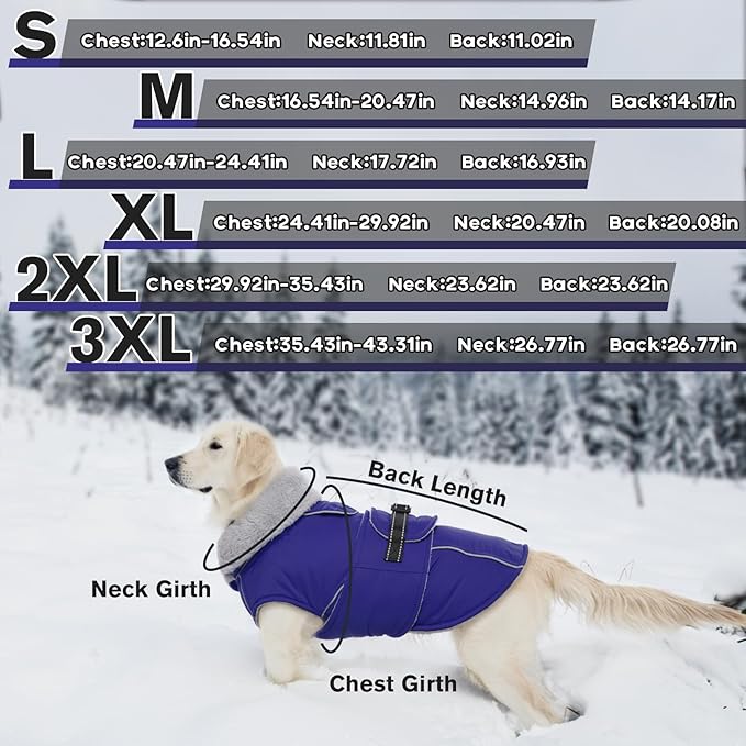 Lelepet Warm Dog Winter Coat Waterproof Dog Jacket with Adjustable Buckle & Leash Hole Reflective Pet Fleece Snowsuit Turtleneck Windproof Cold Weather Coats, Blue, XL