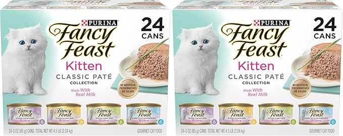 Fancy Feast Purina Tender Ocean Whitefish,Turkey,Chicken and Salmon Feasts Wet Kitten Food Variety Pack - 3 oz. Boxes,(Pack of 48)