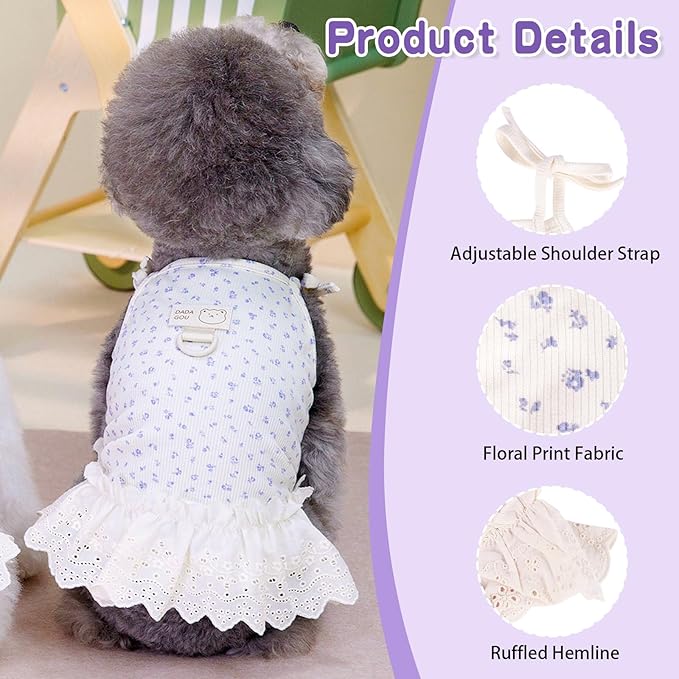 Dog Summer Clothes for Small Medium Dogs Cat Daisy Flower Cute Pet Dress with D-Ring Sleeveless Puppy Outfits Doggy Shirt for Shih Tzu Yorkie Chihuahua Colthe (Beige, Small(2.7-4.4lb))