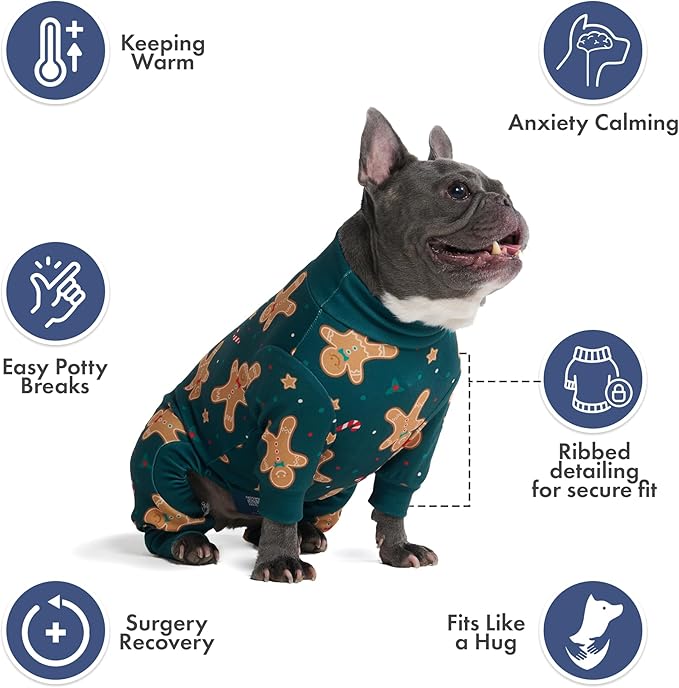 Spark Paws Dog Christmas Pajama, Dog Recovery Suit Male, Onesie, Ultra-Soft and 4-Way Stretch, for Small Medium and Large Breeds - Gingerbread Man - S