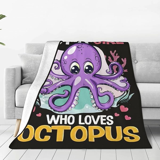 Just A Girl Who Love Octopus Blanket Ocean Octopus Decor Throw Blanket Gifts for Girls Boys Super Warm Soft Plush Fleece Flannel Blanket Winter Couch Bedding Blanket for Adults Kids Women Men 60"X50"