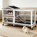 Rabbit Hutch Indoor Outdoor, 62" Wooden Rabbit Cage with 6 Lockable Wheels, Bunny Cage with Pull Out Trays, Waterproof Asphalt Roof, Small Animal House for Rabbits, Guinea Pigs, Chinchillas