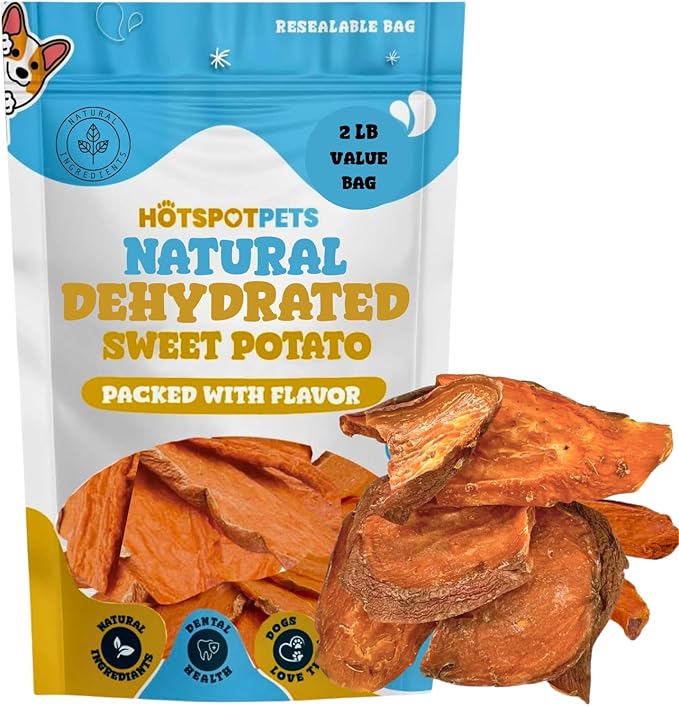 hotspot pets Sweet Potato Dog Treats (32 OZ) - Dehydrated All Natural, Rawhide Free, Grain-Free & High in Fiber- Ideal for Small to Large Dogs - Perfect Dog Chew for Training, or Treat