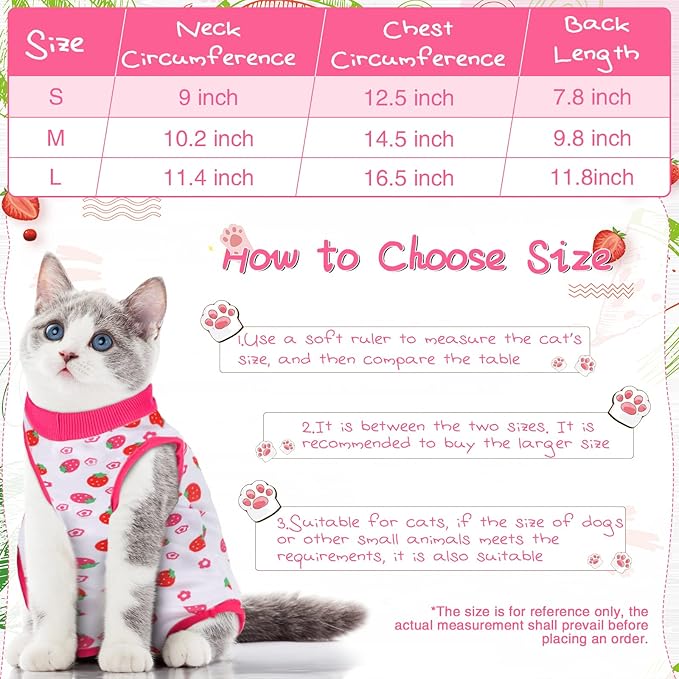 Nuanchu 3 Pieces Cat Recovery Suit Kitten Recovery Suit E-Collar Alternative for Cats and Dogs Abdominal Skin Anti Licking Pajama Clothes Sets(Small,Fruit Style,Colorful)