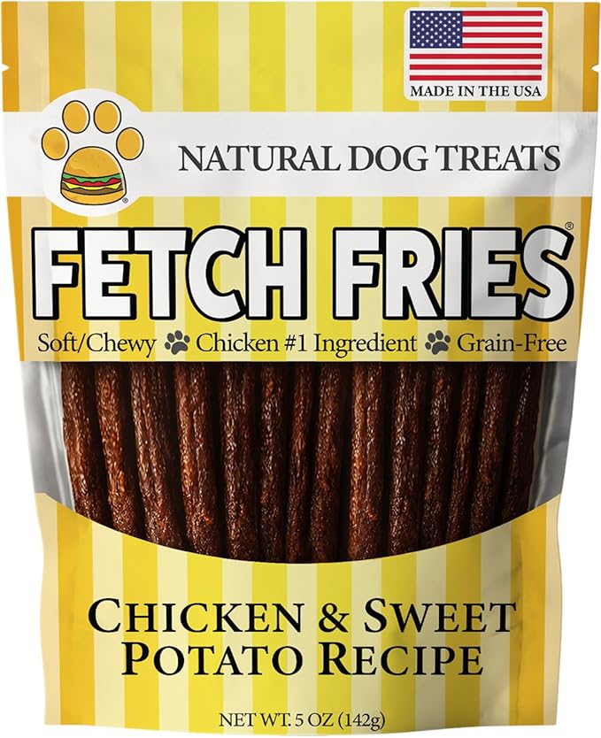 Chicken Jerky Fries (5 oz) + 3-Pack Dipping KetchPup Sauce (4.5 oz) – Made in USA with Natural Ingredients – American Classics for Pets