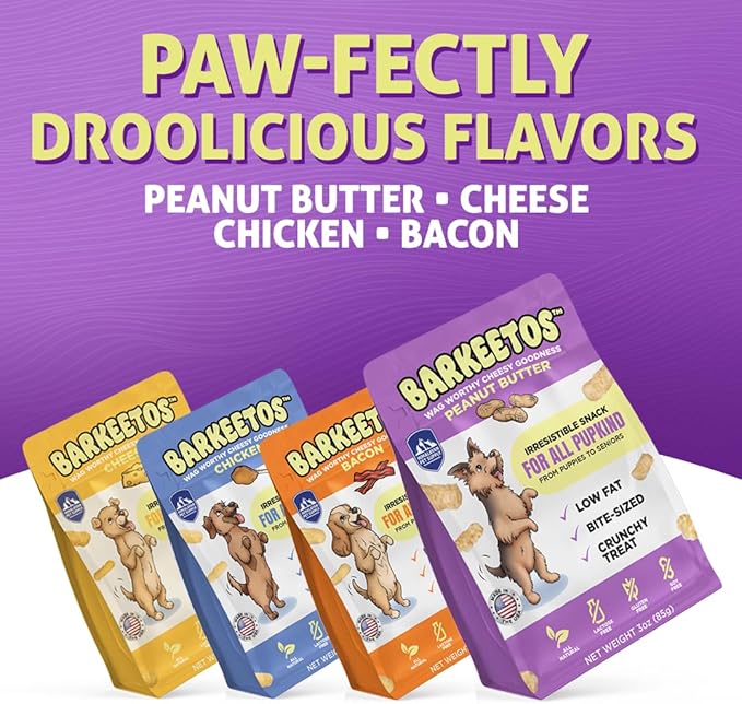 Barkeetos Dog Treats – Crunchy and Cheesy Pet Snacks Made with Real Himalayan Cheese & Peanut Butter, Gluten-Free, Grain-Free, Lactose-Free, Natural Dog Food for All Breeds and Sizes – 3-Pack