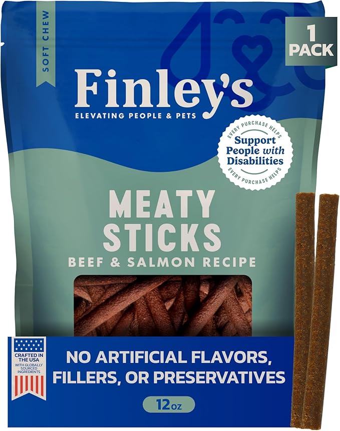 Finley's Beef & Salmon Meaty Sticks, Limited Ingredient Chicken-Free Dog Treats with Real Meat, 12oz, 1 Pack