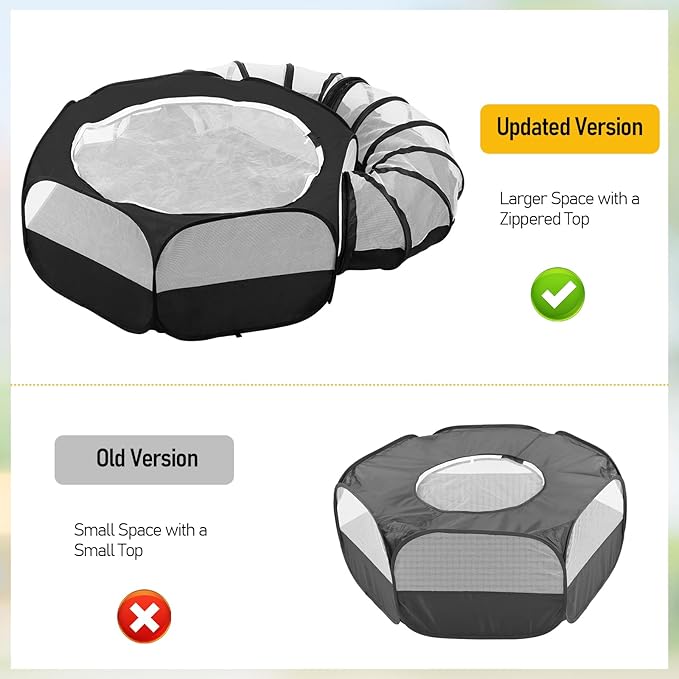 Small Animal Playpen with Surround Tunnel,Waterproof Guinea Pig Cage Breathable Rabbit Cage with Top Cover Pop Open Ferret Toys Hamster Playpen for Chicken Cat Dog Indoor Outdoor Exercise