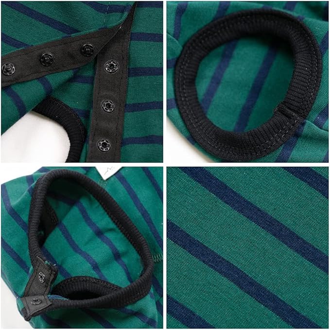 Dog’s Recovery Suit Post Surgery Shirt for Puppy, Wound Protective Clothes for Little Animals(Green Black Stripe-XL)