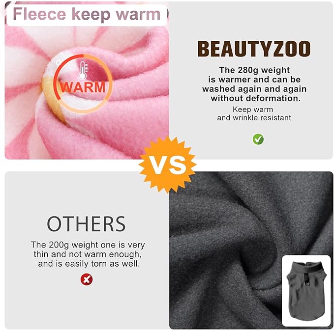 BEAUTYZOO Dog Fleece Vest Sweater Winter Jacket for Small and Medium Dogs with D-Ring Leash Cold Weather Coat Hoodie for XS S M Dogs Boy or Girls,Pink Daisy XS